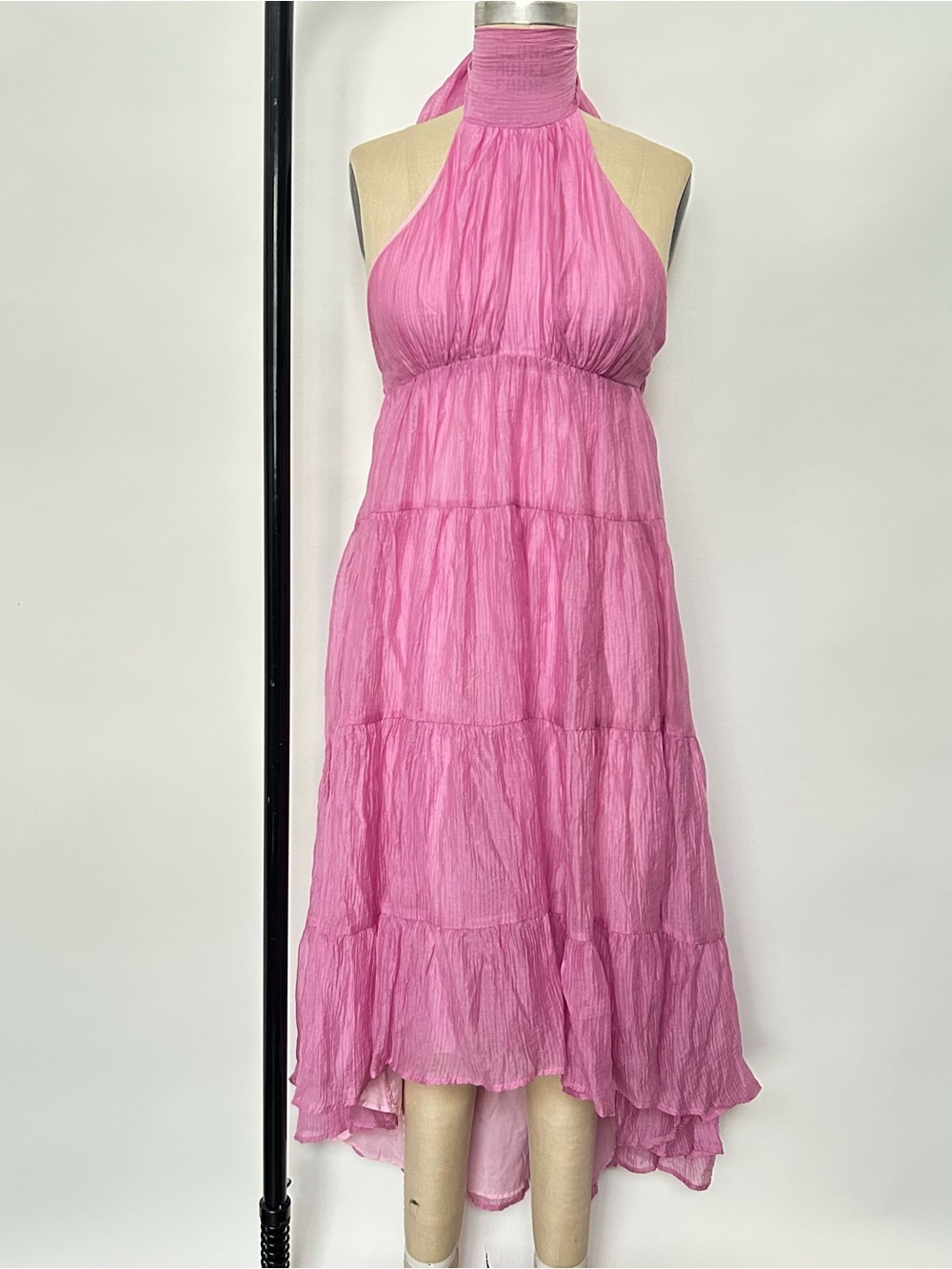 Hello Molly Pink Halter High-Low Tiered Maxi Dress